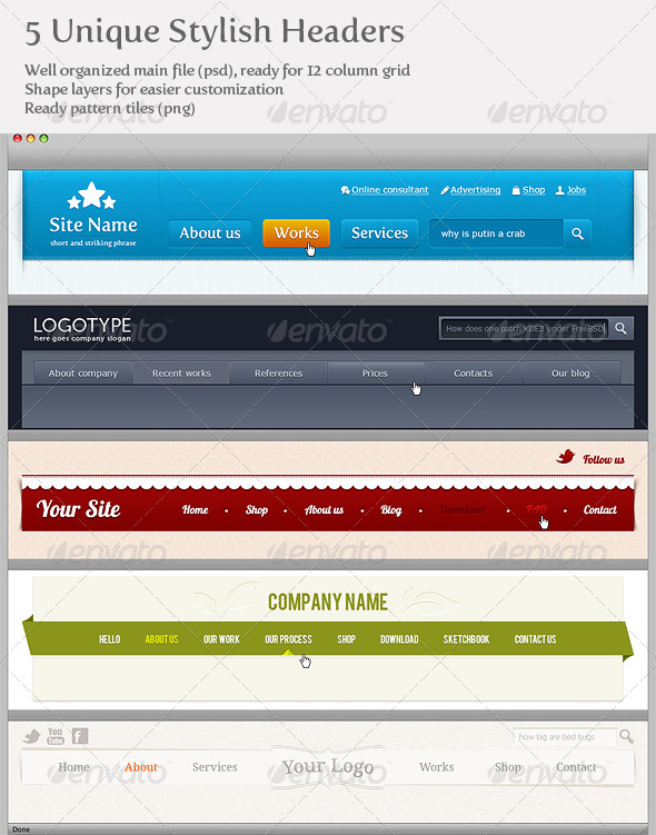 5 Unique Stylish Headers - Web Elements
