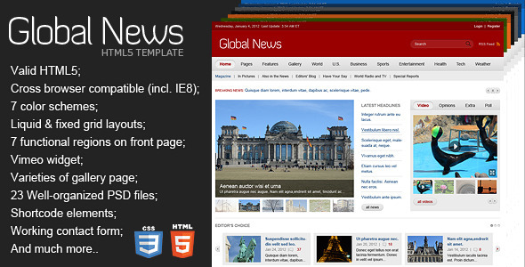 Global News Portal - HTML5 & CSS3 Template - Corporate Site Templates