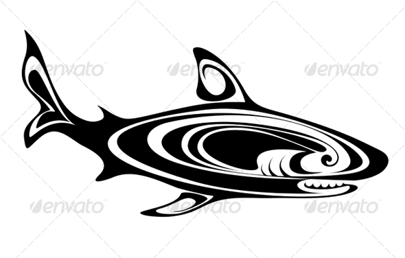 shark tattoo flash. Black shark tattoo for design