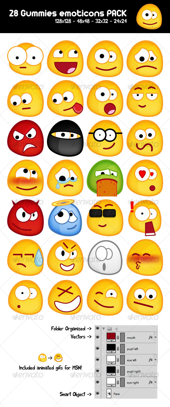 28 Gummy emoticons PACK - Miscellaneous Characters