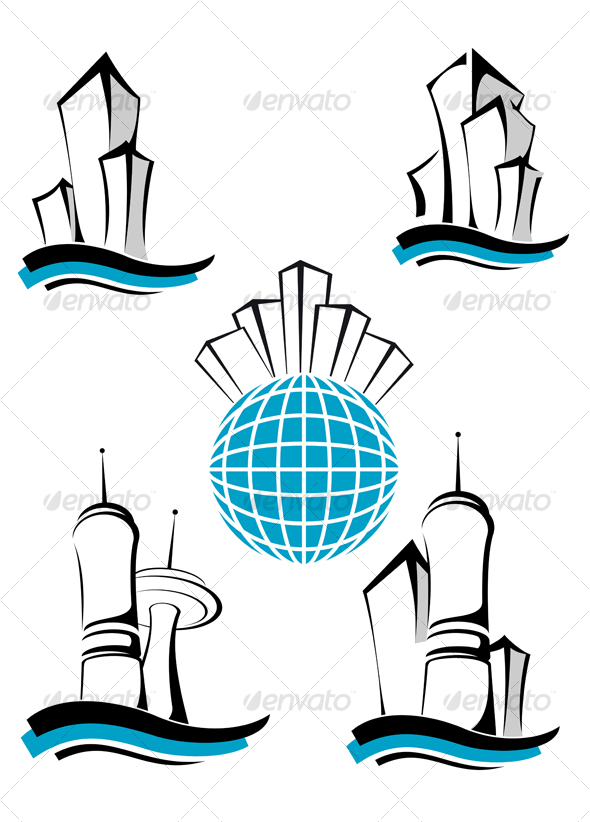 Symbols of modern buildings - Buildings Objects