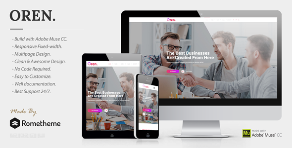 Oren Responsive Multipurpose Adobe Muse Template By Rometheme Themeforest Free Muse Templates Responsive