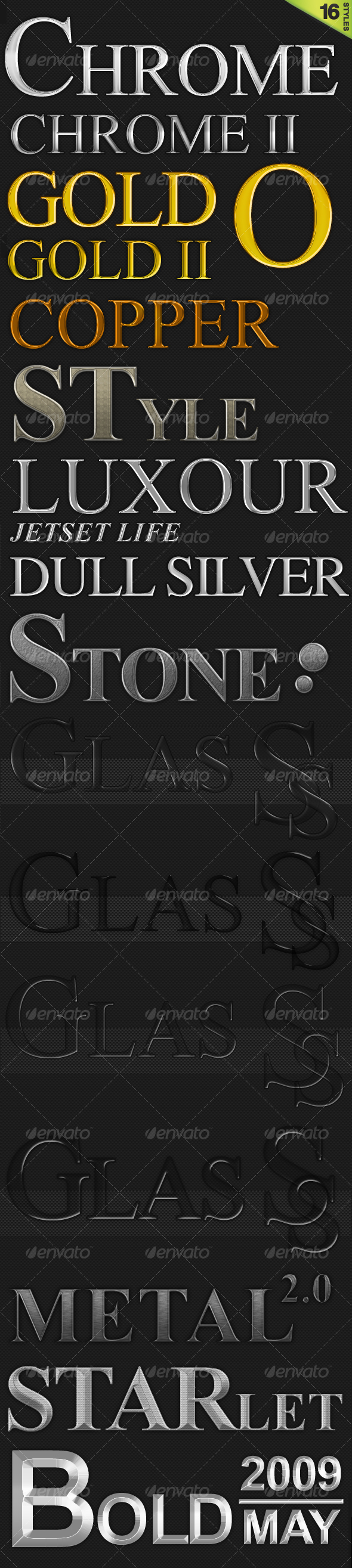 16 Quality Styles (Gold, Chrome, Glass and more) - Text Effects Styles