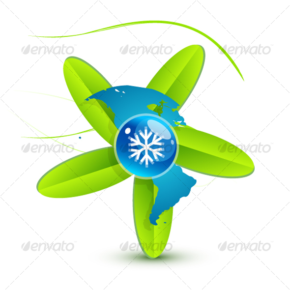 Green leaf symbol with snowflake and world map - Nature Conceptual