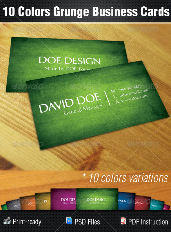 10 Colors Grunge Business Cards - Corporate Business Cards