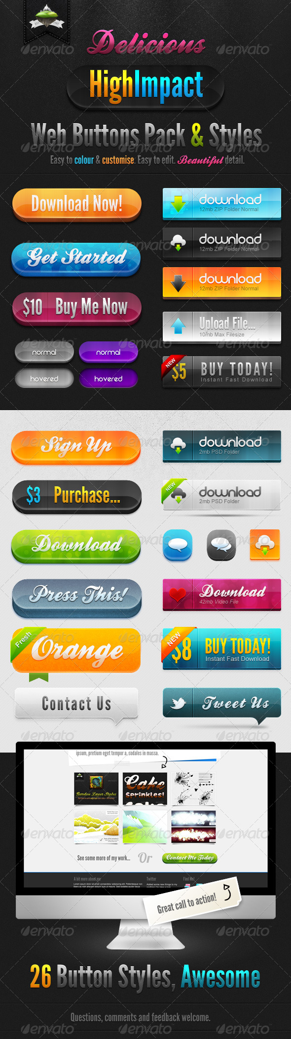 Delicious High Impact Web Buttons Pack & Styles - Buttons Web Elements