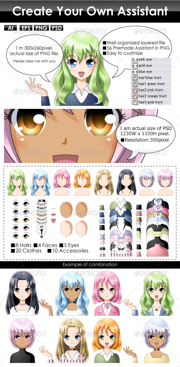 Manga Illustration for Assistant, Mascot or Avatar - People Characters