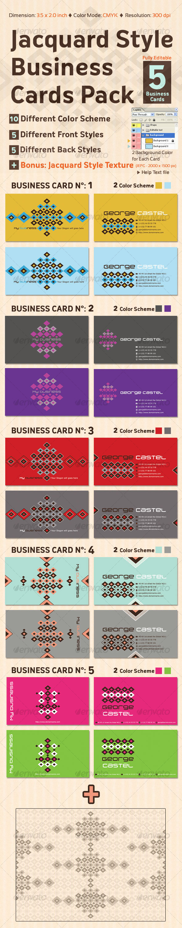 Jacquard Style Business Cards Pack - Retro/Vintage Business Cards