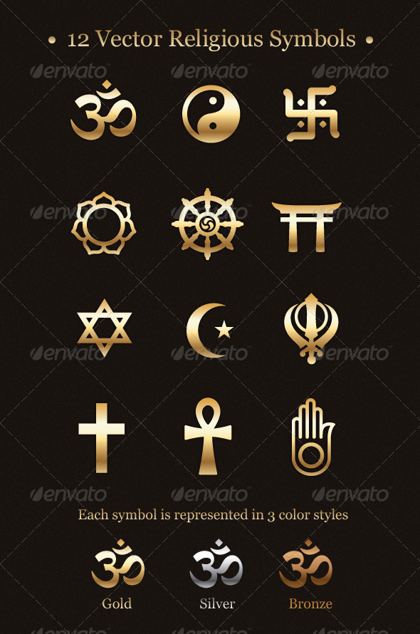 12 Vector Religious Symbols - Religion Conceptual