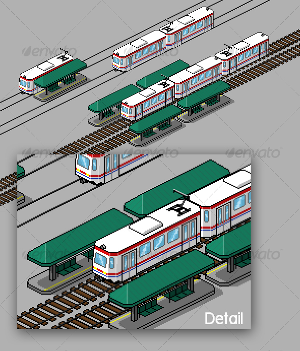 Pixel Art Tram and Station Pack - Objects Illustrations