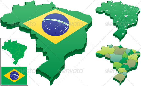 Map Of Brazil States. 3D vector map of Brazil in 3