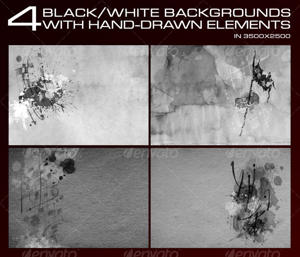 GraphicRiver 4 Black&White backgrounds with hand drawn elements 84143 GraphicRiver 4 Black&White backgrounds with hand drawn elements 84143