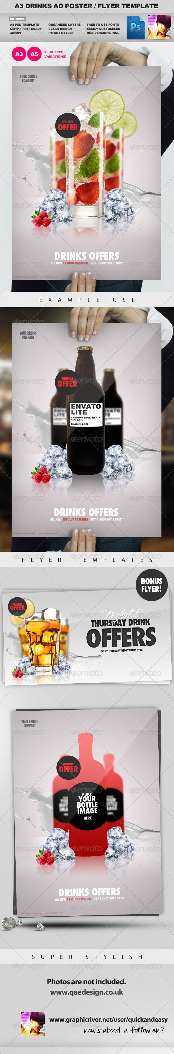 A3 Drinks Promotion Advertisement Poster Template - Commerce Flyers