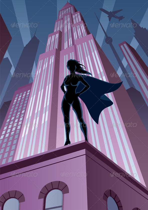 Super Heroine in City - Characters Vectors