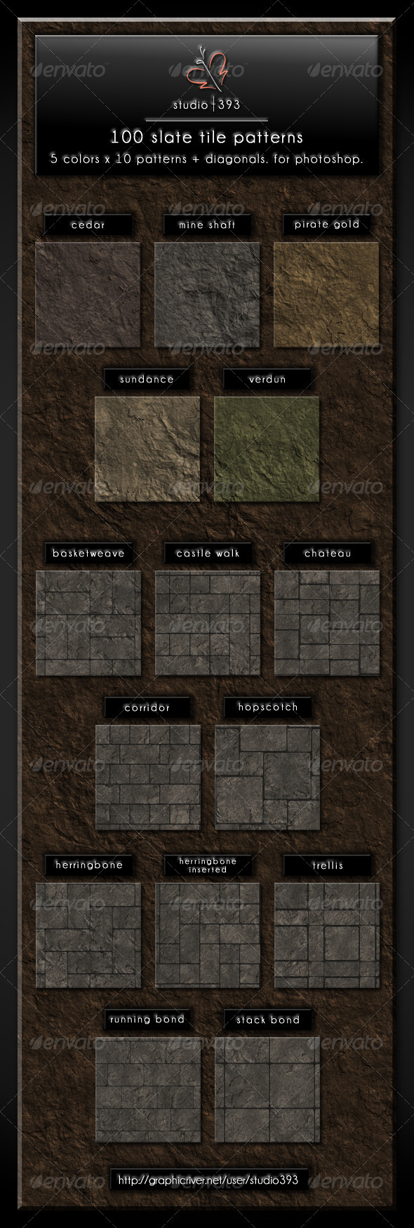 100 (5x10x2) Slate Paving Tile Patterns - Nature Textures / Fills / Patterns