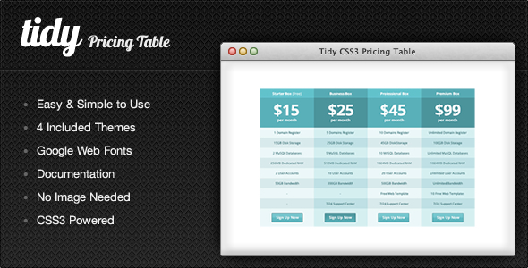 Tidy CSS3 Pricing Table - Simple, Clean, Flexible