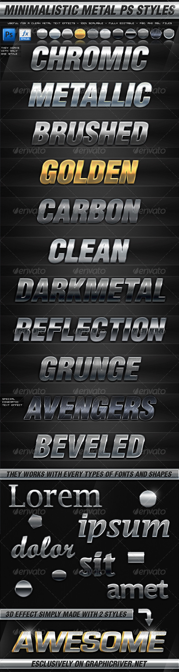 Minimalistic Metal Photoshop Styles - Text Effects Styles