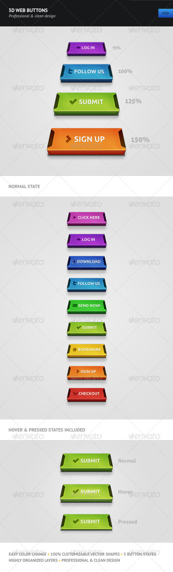 3D Web Buttons - Buttons Web Elements