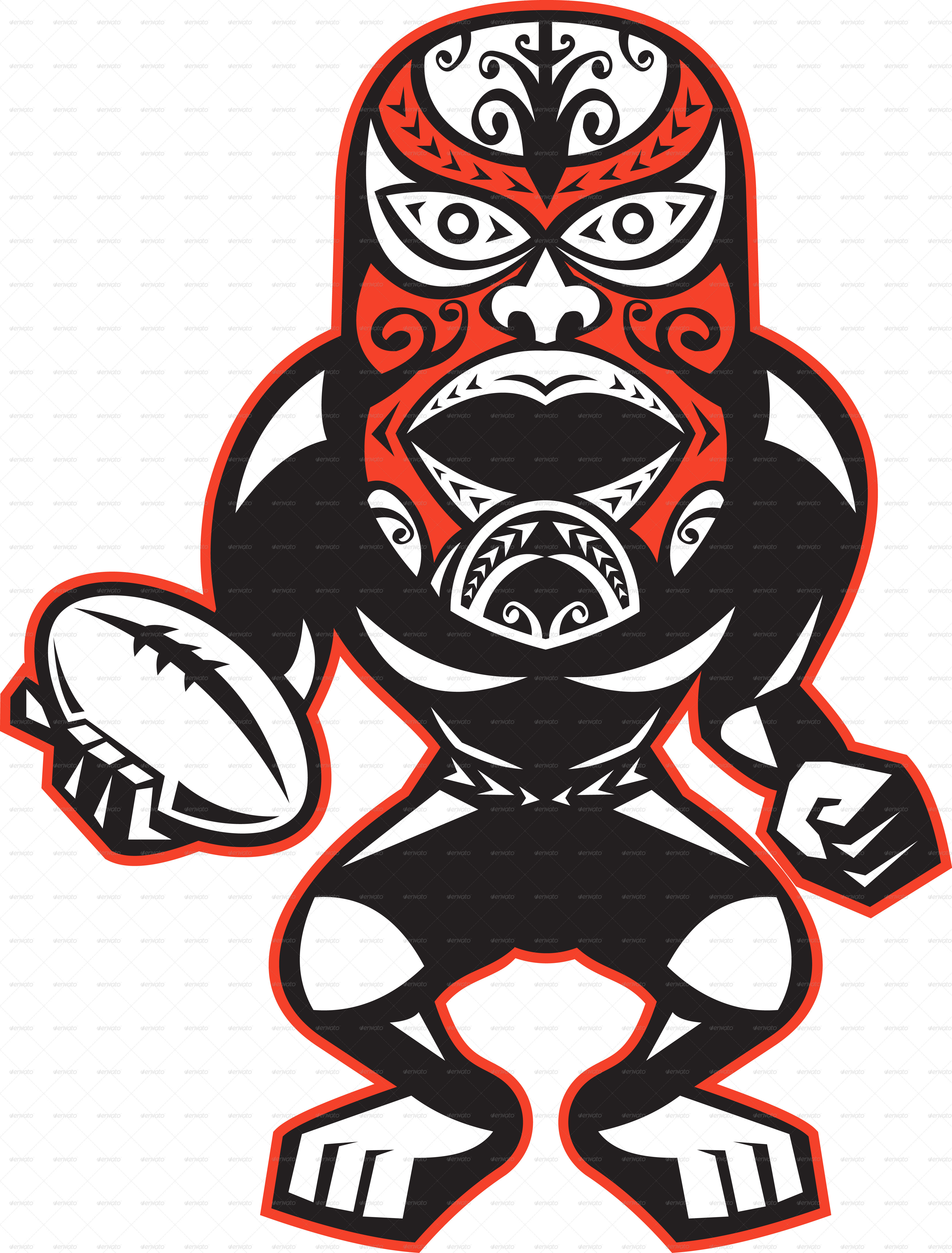 Maori Mask Rugby Player standing With Ball - People Characters