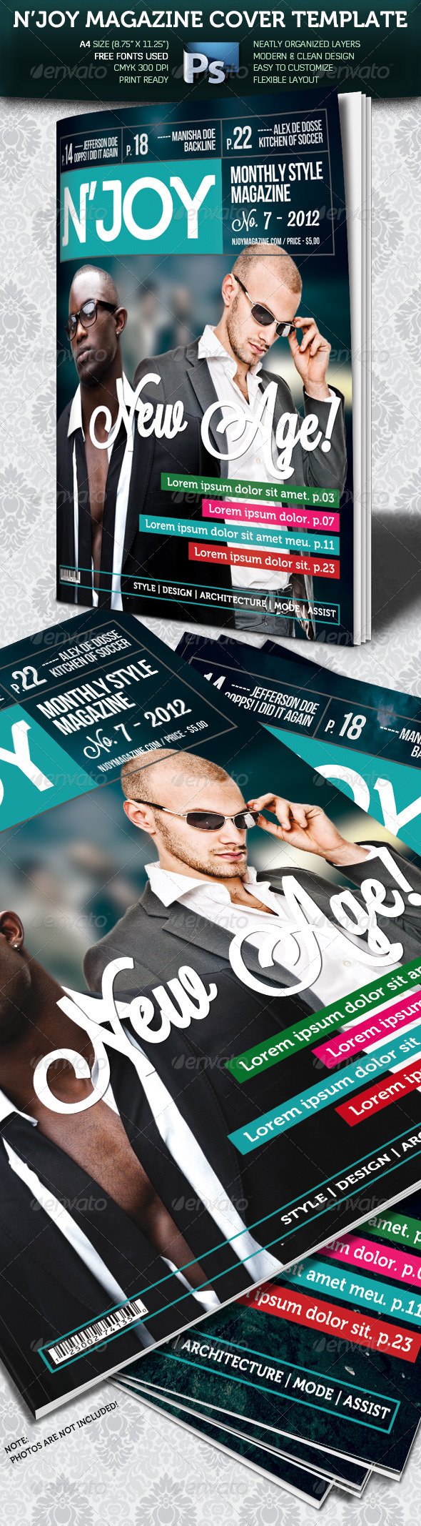 N'joy A4 Magazine Cover - Magazines Print Templates