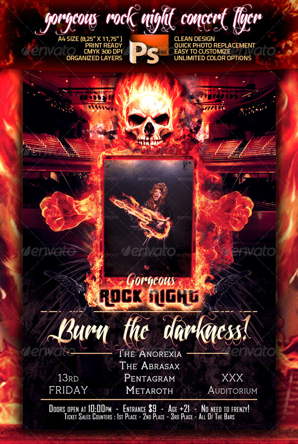 Gorgeous Rock Night Concert Flyer - Clubs & Parties Events
