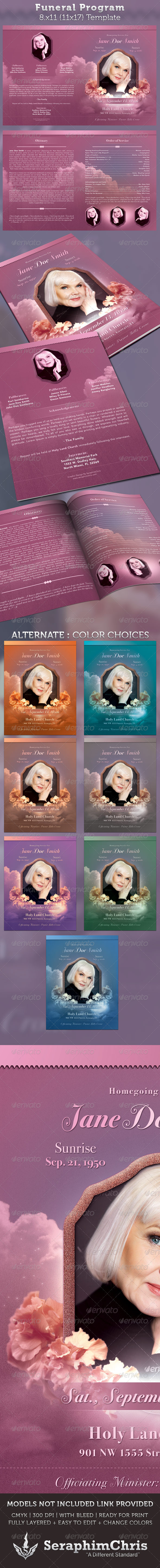 Funeral Program Full Page Bi-Fold Template - Church Flyers