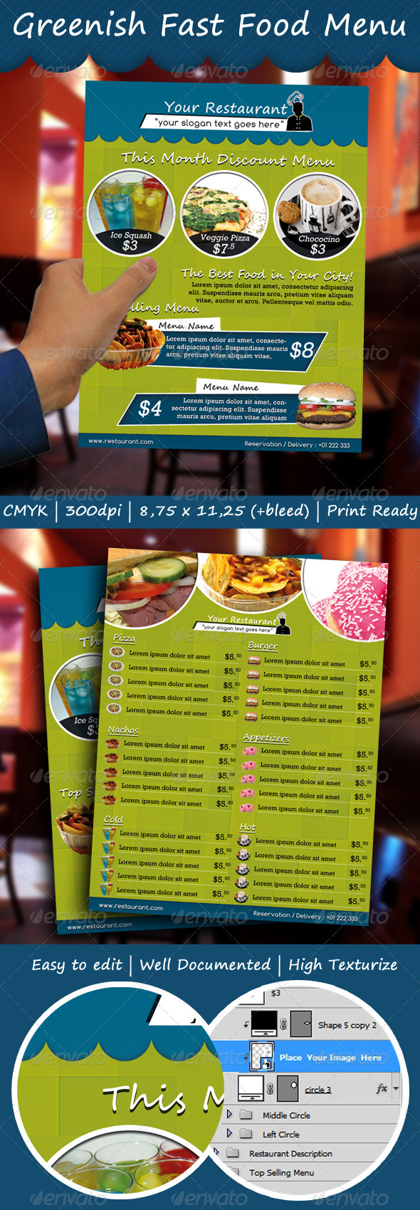 Greenish Fast Food Menu - Food Menus Print Templates
