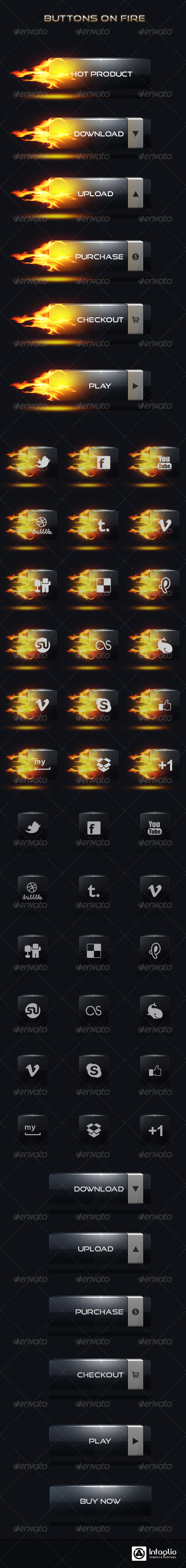3D Glass Buttons On Fire - Buttons Web Elements