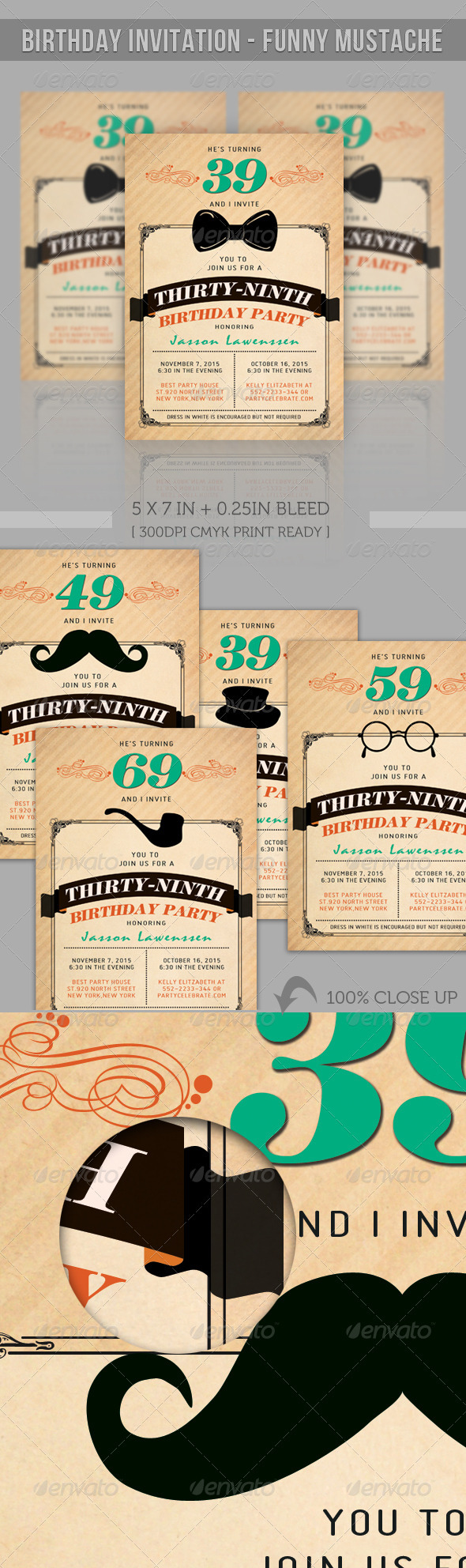 Birthday Greeting Card - Funny Mustache - Birthday Greeting Cards