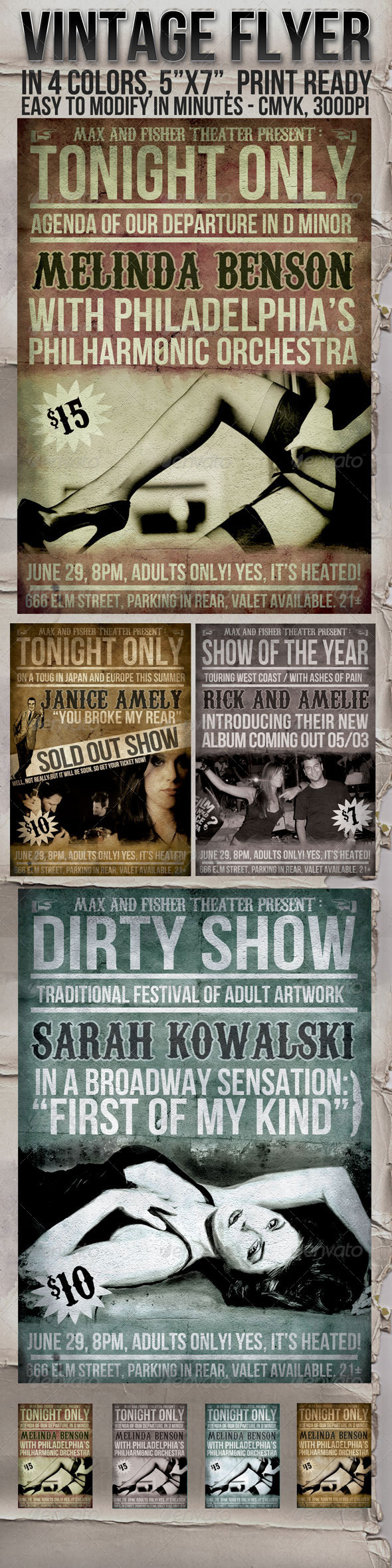 Vintage Flyer in 4 Colors - Flyers Print Templates