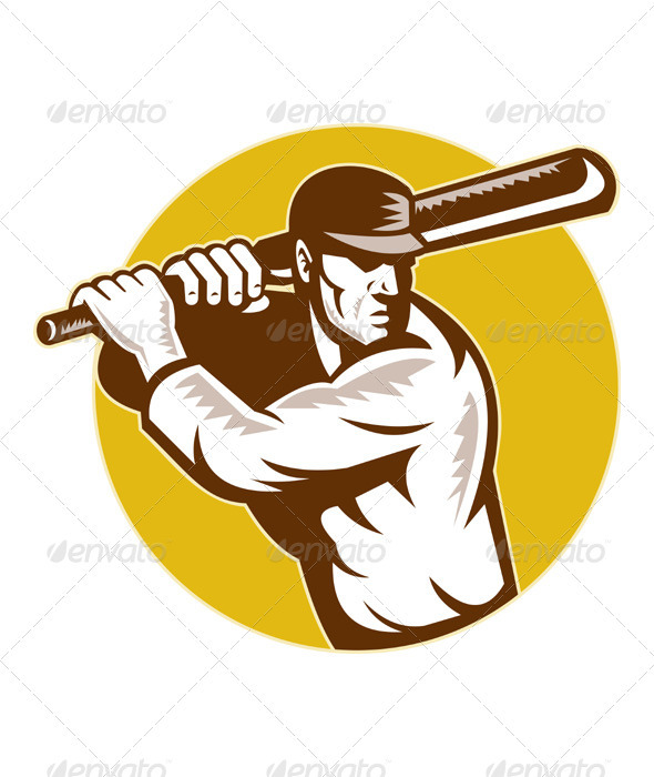 Cricket Player Batsman Batting Retro Style - People Characters
