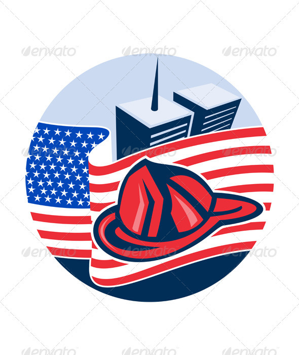 American Fireman Firefighter Twin Towers - Conceptual Vectors