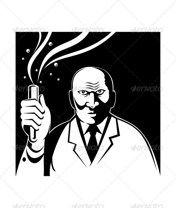 Mad Crazy Angry Scientist Test Tube Beaker - People Characters
