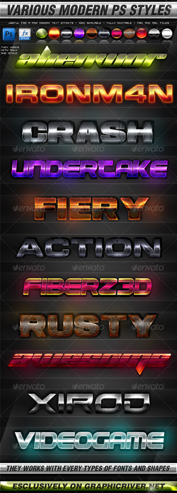 Various Modern Photoshop Styles - Text Effects Styles