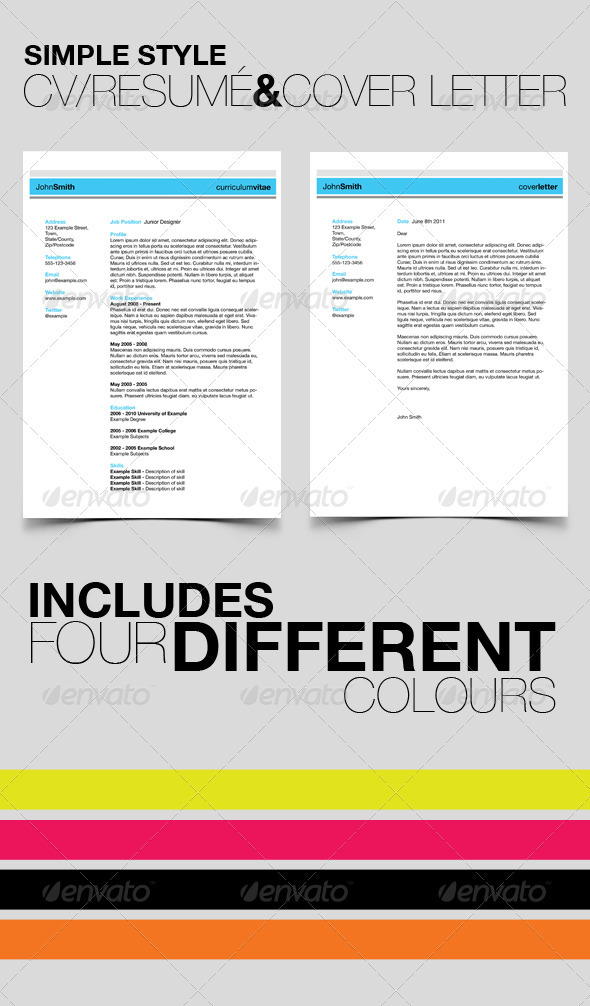 GraphicRiver Simple Style CV Resume with Cover Letter 272438 GraphicRiver Simple Style CV Resume with Cover Letter 272438