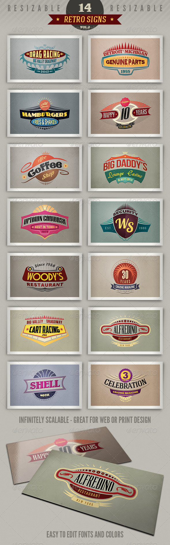 14 Retro Signs or Banners Vol.2 - Badges & Stickers Web Elements