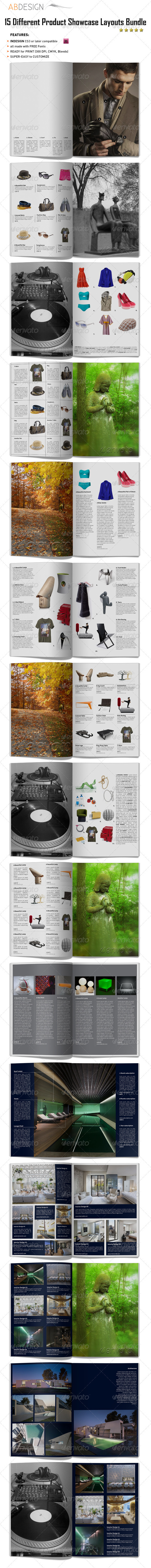 15 Different Products Showcase Layouts Bundle - Magazines Print Templates