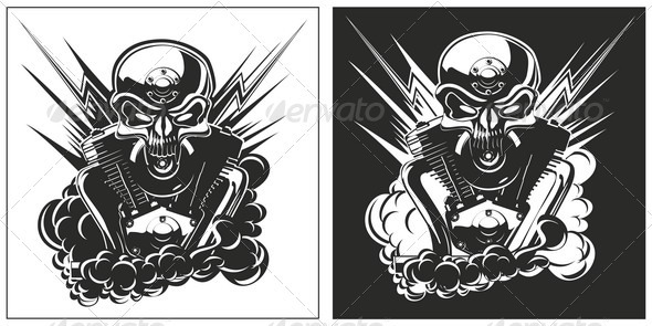 Bw Skull with Engine set - Tattoos Vectors