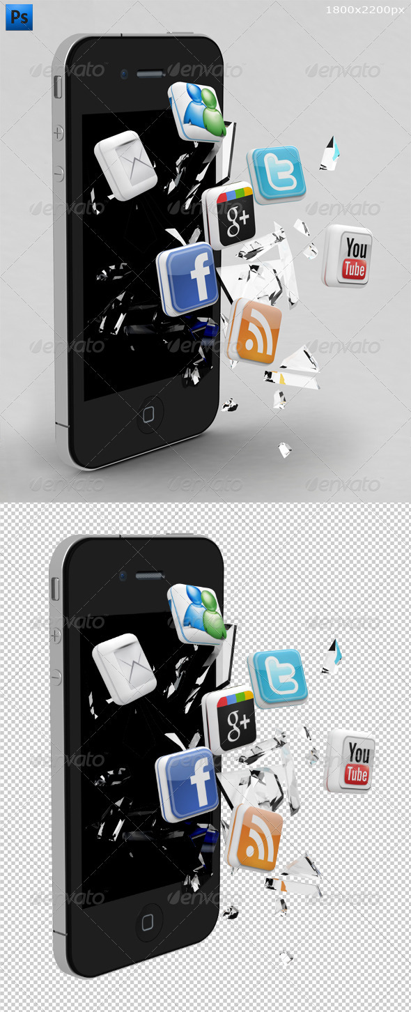 GraphicRiver Broken Phone and 3D Social Media Icons 2463509 GraphicRiver Broken Phone and 3D Social Media Icons 2463509