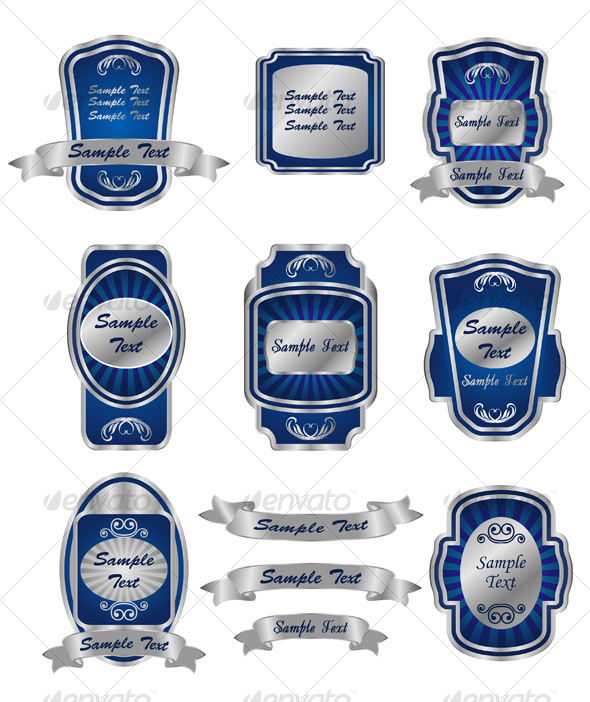 Set of vintage silver labels - Decorative Symbols Decorative
