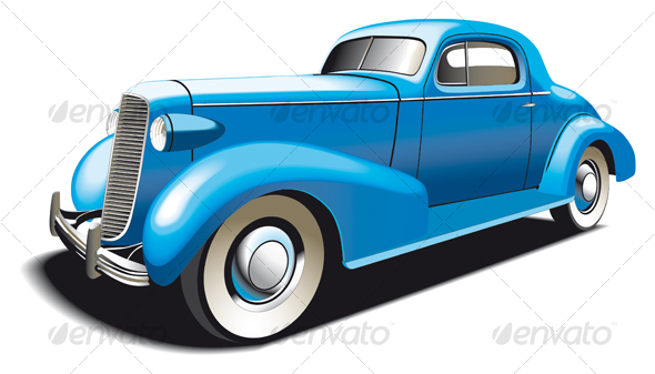 Vectorial image of blue vintage car Contains gradients and blends