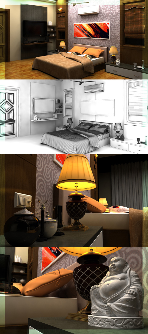 Realistic Bedroom interior 3D - 3DOcean Item for Sale