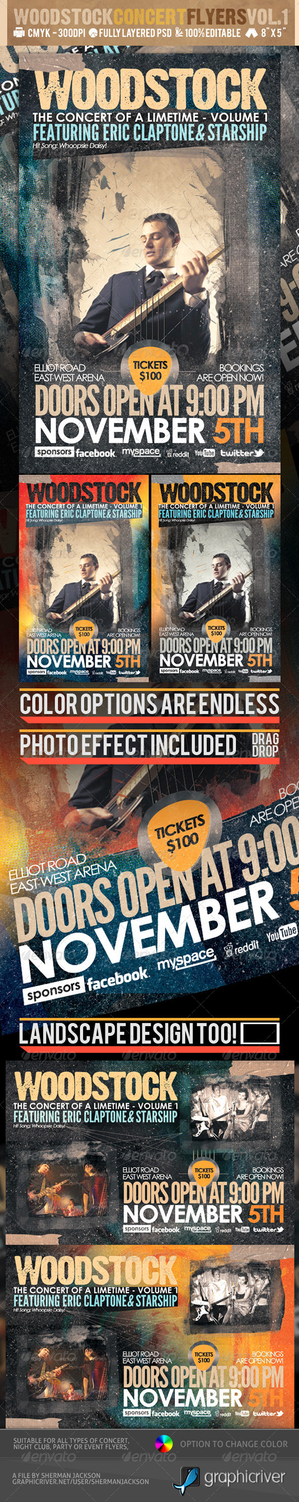 Woodstock PSD Flyer Templates Vol-1 - Concerts Events