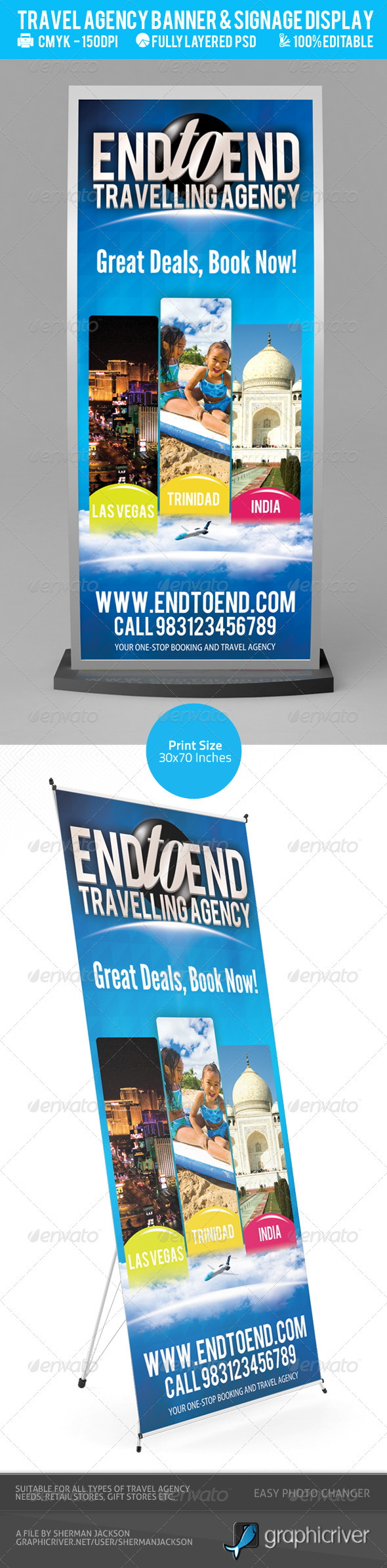 Travel Agency Banner & Signage Display PSD - Signage Print Templates