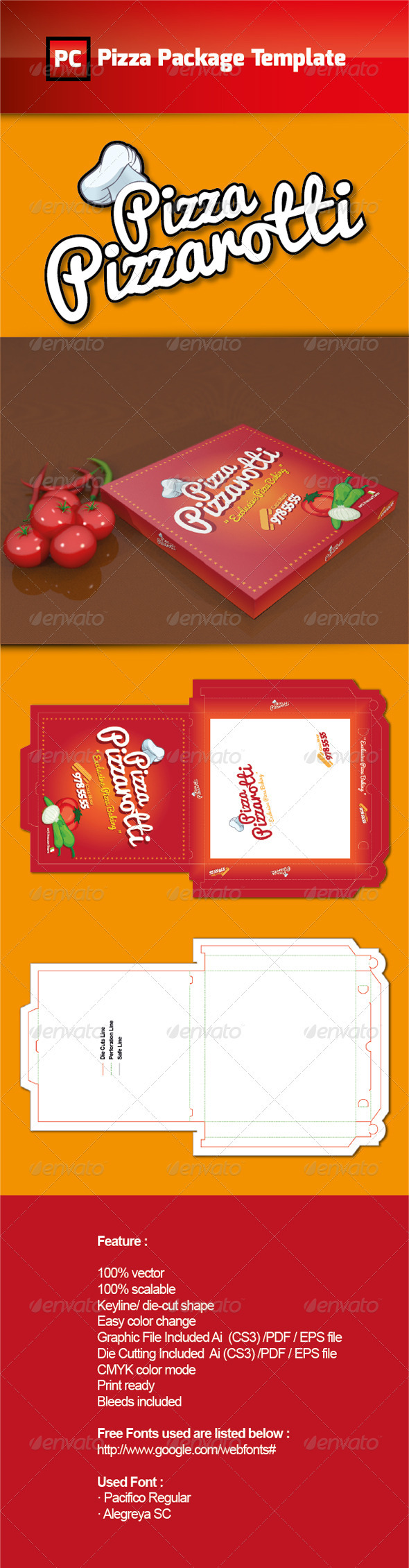Pizza Package Template Vector - Packaging Print Templates