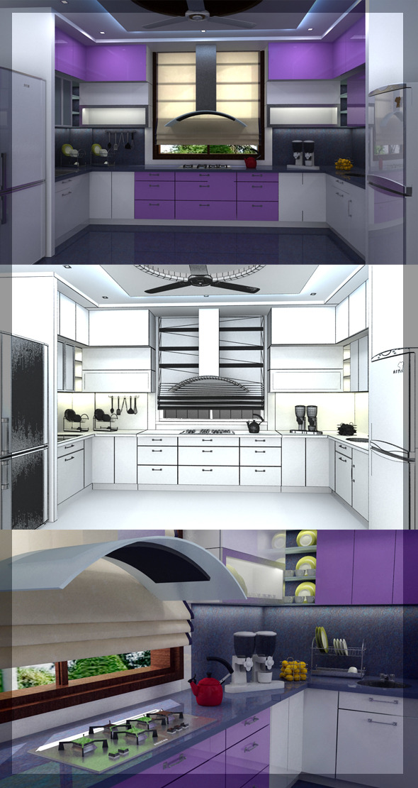 Realistic Kitchen interior 3D - 3DOcean Item for Sale