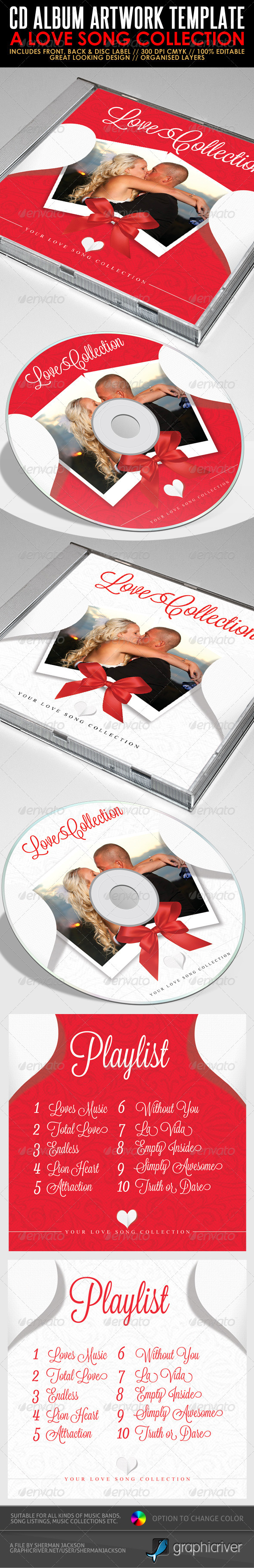Love Song Collection - CD Artwork PSD Template - CD & DVD artwork Print Templates
