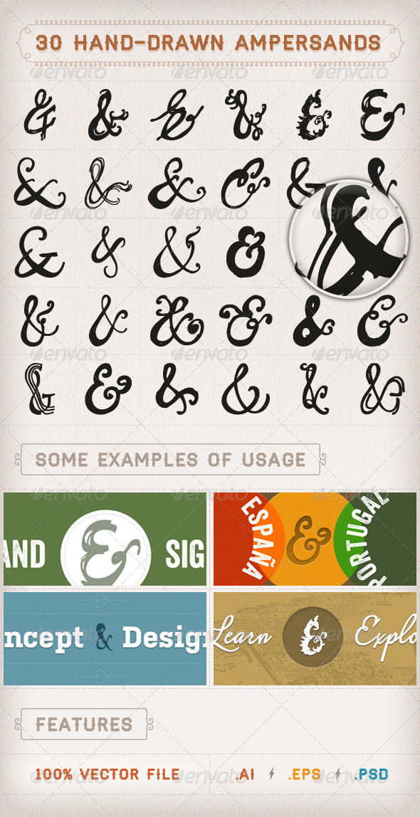 30 Hand-drawn Ampersands - Decorative Symbols Decorative