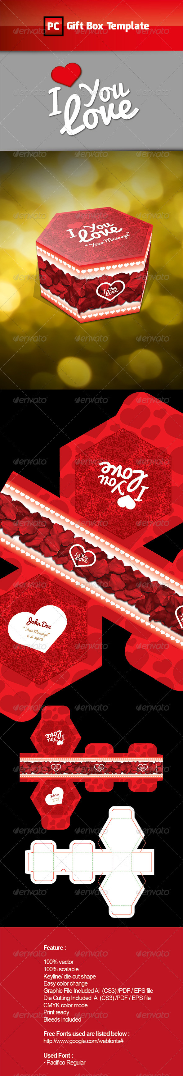 I LOVE Gift Box Template - Packaging Print Templates