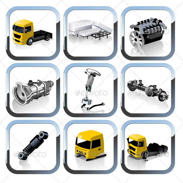 Truck Spares Icons Set - Web Elements Vectors